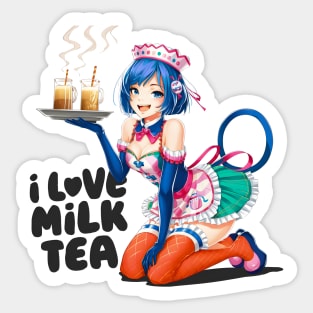 I love milk tea, bubble, boba, tapioca, kawaii anime tee Sticker